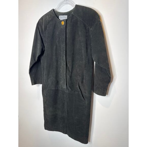 1990s Margaret Godfrey Suede Leather Black Minimalist Dress Size 6 - Picture 5 of 14
